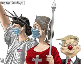 Liberty, Helvetia, Masken, Atemschutz, Trump, USA, Schweiz